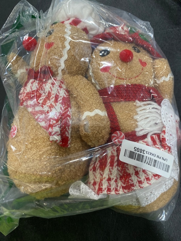 Photo 1 of 10 inches Beige Handmade Christmas Gingerbread Man Boy Girl Figures with Chef Hat Bowknot Christmas Ornament Home Decorations Doll Soft Door Christmas Gingerbread Plush Decor 1set?2pcs?