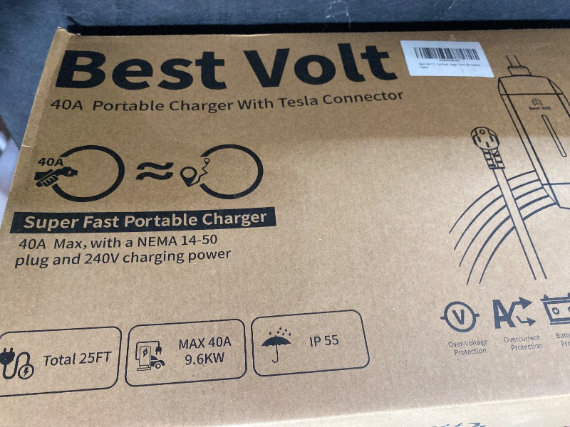 Photo 1 of Best Volt Electric Vehicle Portable Charger for Tesla,ETL Certified,25ft Fast Charging, IP65 Waterproof, Compatible with Model 3/X/Y/Cyber Truck,No Adapter Needed (Nema 14-50 240V/40A, Black)