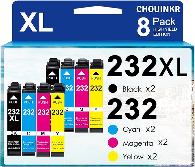 Photo 1 of 232xl Ink Cartridges Remanufactured Replacement for Epson Ink 232xl 232 XL with Expression Home XP-4200 XP-4205, Workforce WF-2930 WF-2950 (Black Cyan Magenta Yellow, 8 Pack)
