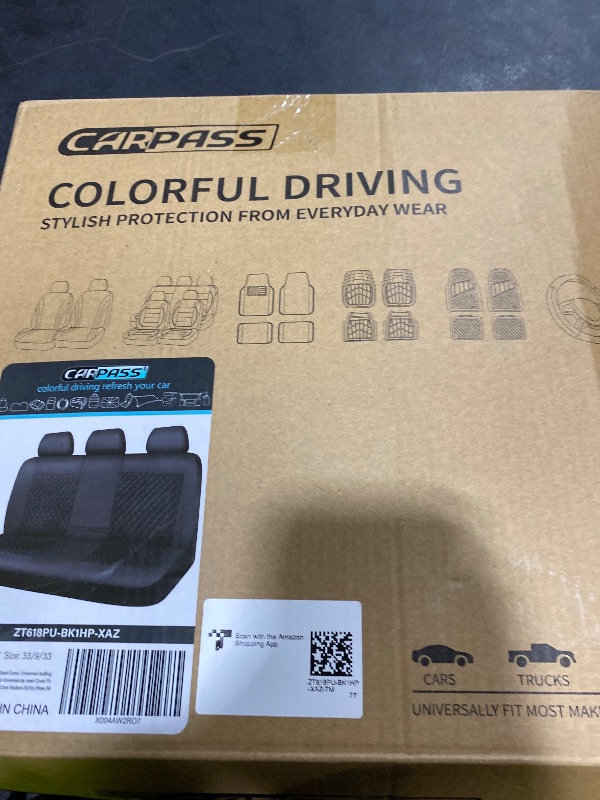 Photo 1 of CAR PASS Faux Leather Back Seat Cover, Universal Quilting Waterproof Bench Rear Seat Cover Universal car seat Cover Fit 95% Automotive Interior Covers for Sedans SUVs Vans Small Trucks, All Black