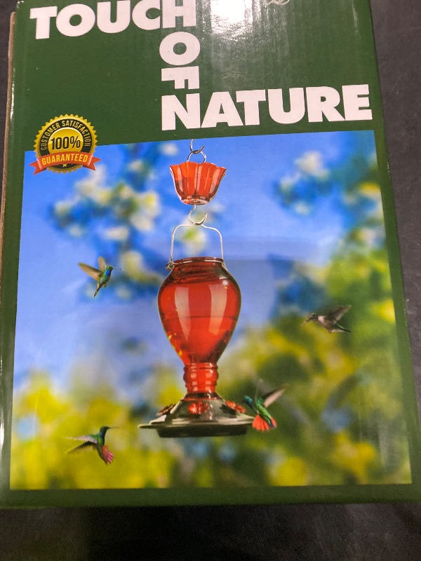Photo 1 of Kingsyard Glass Hummingbird Feeder - 6 Bee Guard Feeding Ports & Ant Moat, 24 oz Leak Proof, Wild Bird Feeder for Outdoors Hanging, Easy to Clean & Refill, Garden Yard Décor, Red