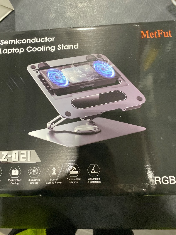 Photo 1 of METFUT Laptop Cooling Stand with Detachable Thermoelectric Cooler, Adjustable Height & Angle, 360 Rotation Base, Carbon Steel Framework, Ultra-Quiet & Super Sturdy for up to 15.6” Laptop (Black)
