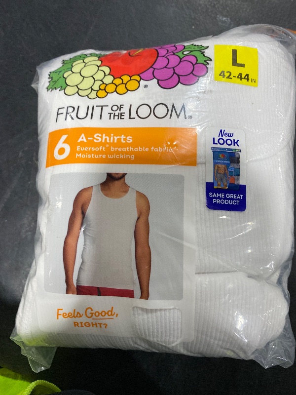 Photo 1 of Fruit of the Loom Men's Sleeveless Tank A-Shirt, Tag Free & Moisture Wicking, Ribbed Stretch Fabric, 6 Pack-White, Large