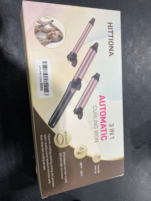 Photo 1 of Rotating Curling Iron - 3 in1 Automatic Curling Iron with Interchangeable CurlingWand, 3/4, 1 1/4, 1 Inch CurlingIron for Lasting Beach Waves, Adjustable Temp, Instant Heat, Dual Voltage (Pink)

