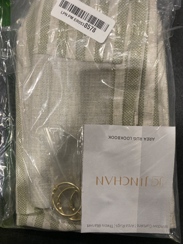 Photo 1 of jinchan Striped Linen Kitchen Curtains with Attached Valance 24 Inch Length Pinstripe Cafe Tier Curtains for Living Room Rustic Half Window Light Filtering Rod Pocket Small Drapes 2 Panels Green