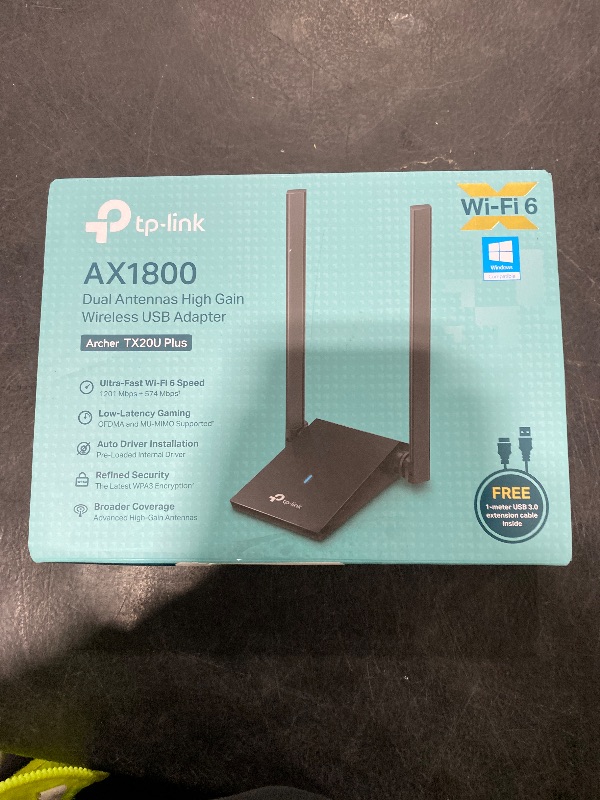 Photo 1 of TP-Link WiFi 6 USB Adapter for Desktop PC - (Archer TX20U Plus) AX1800 Wireless Network Adapter with 2.4GHz, 5GHz, High Gain Dual Band 5dBi Antenna, WPA3, Supports Windows 11/10