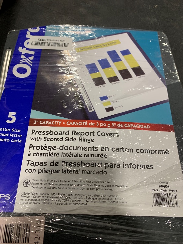 Photo 1 of Oxford Pressboard Report Covers w/Scored Side Hinge, Black, Letter Size, 5 per Pack, (99406)