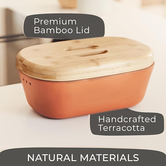Photo 1 of Steinzeit Bread Box Made from Breathable Terracotta (9.8x5.1x3.9 inches) - Keeps Bread Fresh Longer - Bread Box for Kitchen Countertop - Bread Storage for Homemade Sourdough Bread