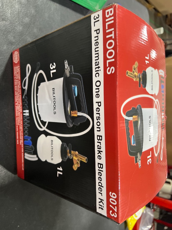 Photo 1 of BILITOOLS 3L Brake Bleeder Vacuum Pump Kit, Universal One Person Pneumatic Brake System Clutch Fluid Bleeding Extractor Tool with Adapters & 1L Refilling Bottle