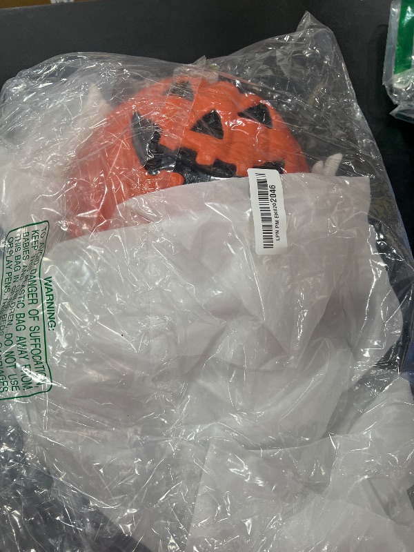 Photo 1 of Sound Activated 43” Halloween Animatronics Hanging Ghost Holding Pumpkin, Hide-and-Seek Ghost with Blue Light & Creepy Sound for Halloween Decorations Outdoor, Yard Porch Party Haunted House