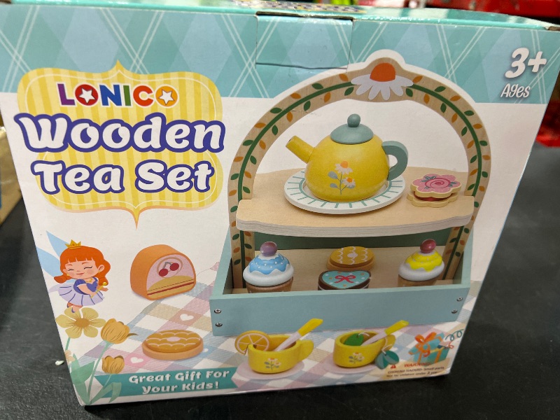 Photo 1 of Toyssa Wooden Tea Party Set for Little Girls Toys Toddler Tea Set with Storage Cupcake Stand & Play Kitchen Accessories, Wooden Toys for Toddlers 3 4 5 6 Years Old, Birthday Kids Girls Gifts