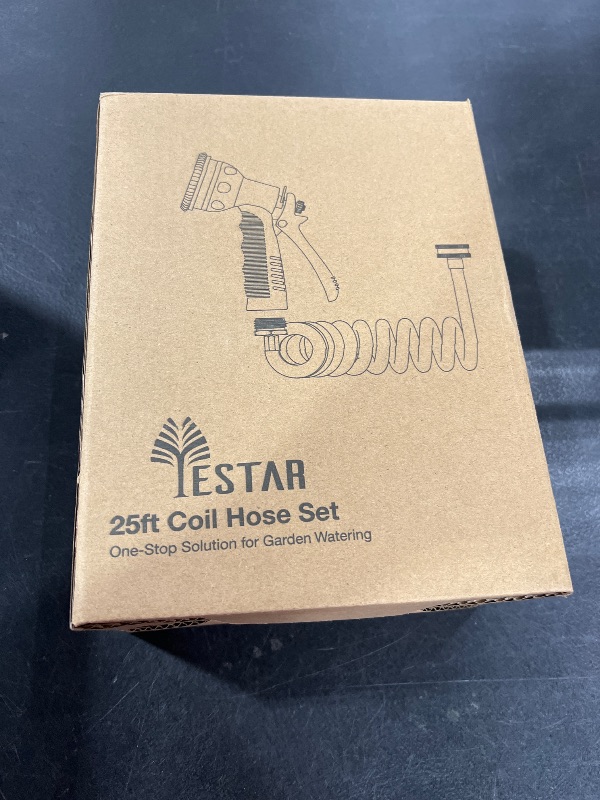 Photo 1 of Coil Hose 25FT EVA Coil Garden Hose With 3/4'' Brass Connector Coiled Water Hose Lightweight And No Kink Includes 7 Patterns Spray Nozzle For Outdoors Lawn Watering Car Washing