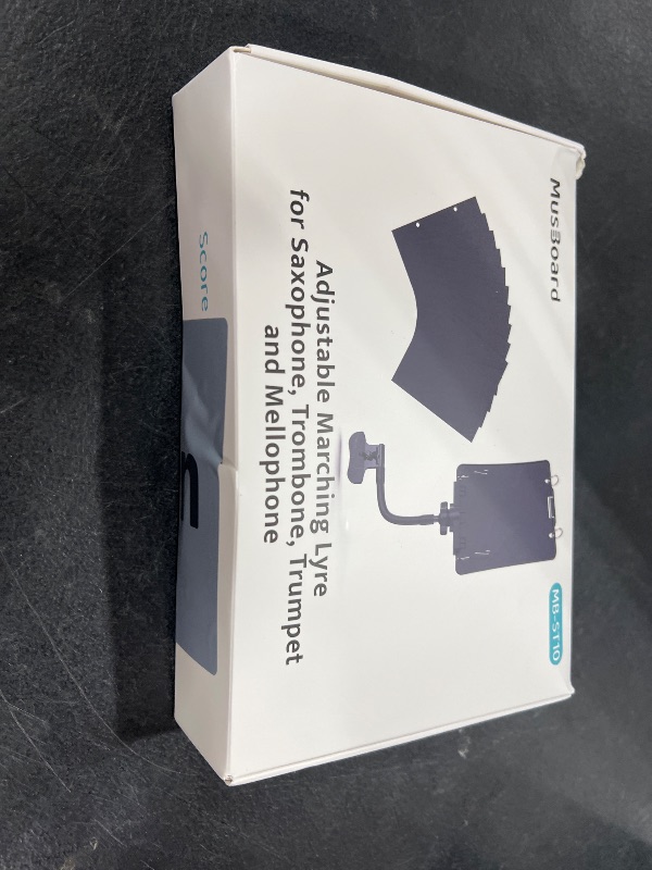 Photo 1 of MusBoard Universal Bell Lyre ST10, Adjustable Saxophone & Trombone Lyre for Marching Band with Flip Folder, Includes 10 Refill Sleeves