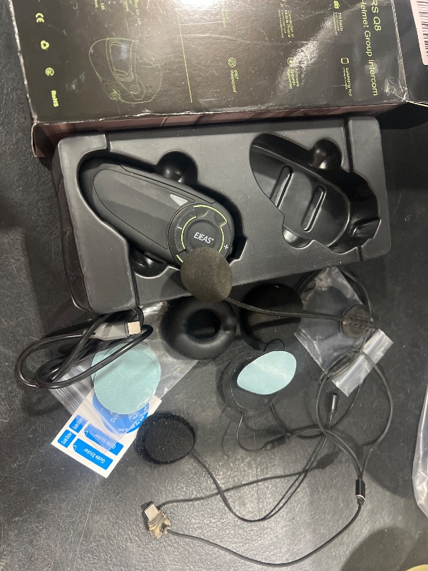 Photo 1 of EJEAS Q8 2PC Motorcycle Bluetooth Headset, Upgraded Mesh 3.0 Intercom System with Music Sharing and IP67 Waterproof for 6 Riders Group Talking