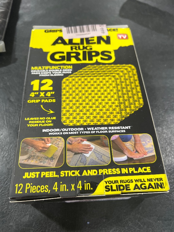Photo 1 of Alien Grip Rug Gripper Carpet Tape - 12pcs, 4x4 in. Anti-Slip Hardwood, Tile Floor, No Damage - Double Sided Reusable, Non Slip Corner Rug Pads - As Seen on TV