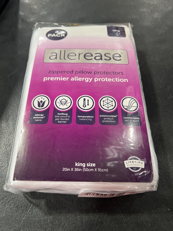 Photo 1 of Set of 4 King AllerEase Pillow Protectors - Temperature Balancing, Allergist Recommended - Premium Breathable, Zippered Protectors
