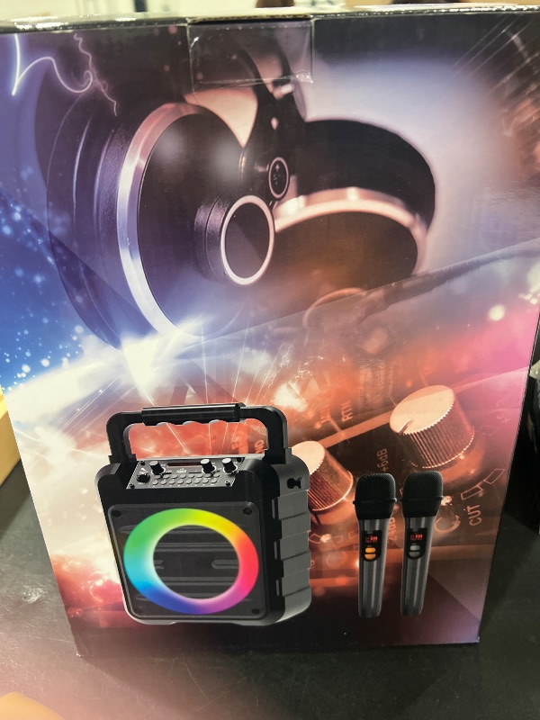 Photo 1 of Karaoke Machine - Portable Bluetooth Speaker with 2 Wireless Microphones for Adults & Kids with Lights, PA System Speaker Supports TF Card/USB, AUX in, REC, Bass & Treble for Party/Meeting