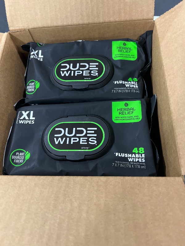 Photo 1 of Dude Wipes - Flushable Wipes - 6 Pack, 288 Count - Herbal Relief Extra-Large - Witch Hazel & Geranium Essential Oils - Septic and Sewer Safe