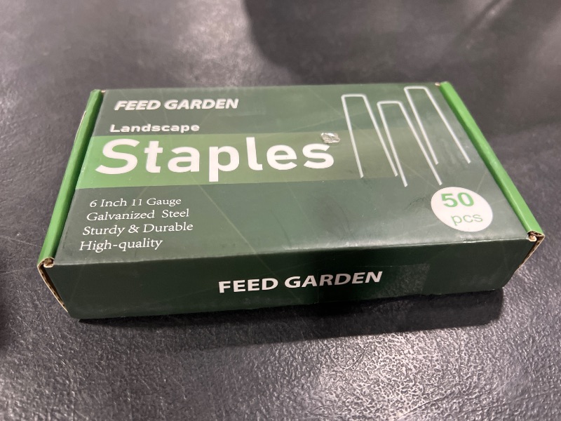 Photo 1 of FEED GARDEN 6 Inch 50 Pack Hot-dip Galvanized Landscape Staples Plant Cover Stakes 11 Gauge Tent Stakes Garden Stakes Landscaping Fabric SOD Pins Yard Stakes for Decoration Weed Barrier Fabric