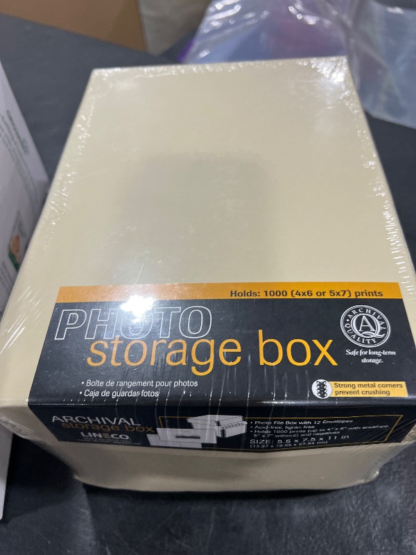 Photo 1 of Lineco Photo Storage Box, Holds 1000 3x5 or 4x6 Pictures, Removable Lid, with 12 4"x6" Photograph Envelopes, Color: Tan