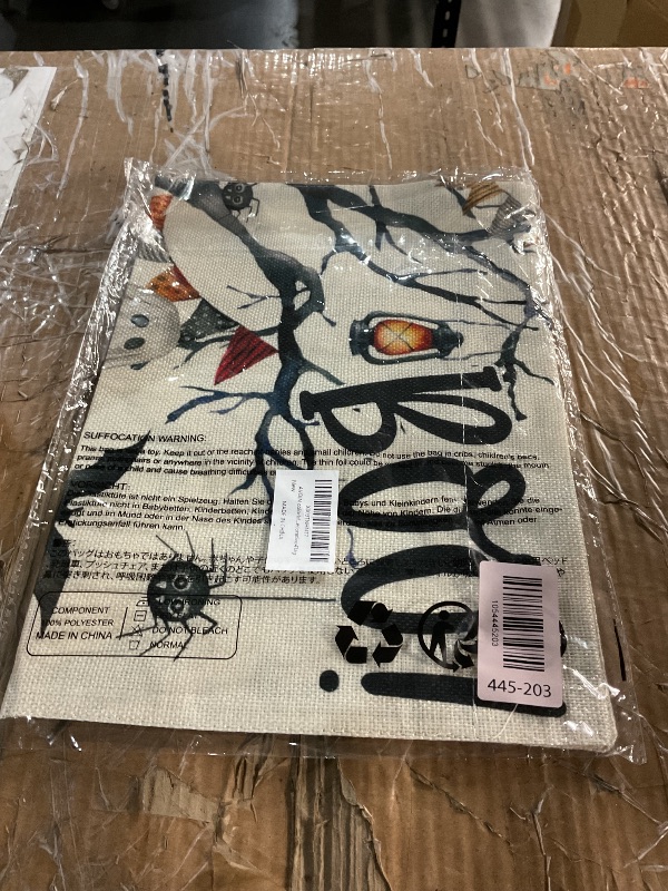 Photo 1 of ***STOCK IMAGE FOR REFERENCE***
AVOIN colorlife Halloween Boo Garden Flag Ghost Dog Spooky 12x18 Inch Double Sided Outside, Burlap Welcome Holiday Yard Outdoor Decorative Flag, Black