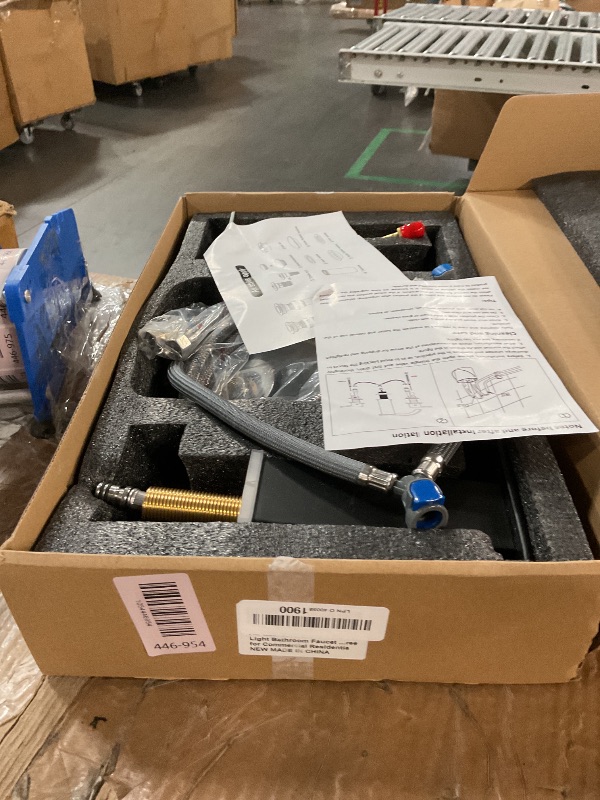 Photo 1 of ***(MISSING PARTS)***Kyatinsal LED Light Black Waterfall Bathroom Faucet 3 Holes - 8Inch Widespread Bathroom Sink Faucet | Two Handles Lavatory Vanity Sink Faucets with Pop-up Drain Assembly