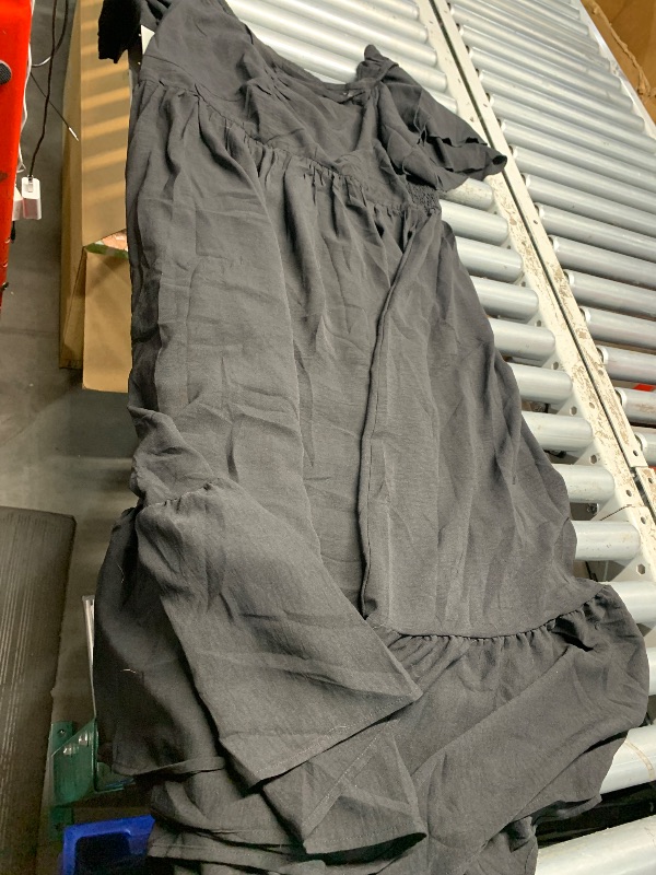 Photo 1 of SCOMCHIC Womens Plus Size Wedding Guest Cocktail Dresses Sweetheart Neckline Short Sleeve Smocked Ruffle Slit Maxi Dress Black 3XL