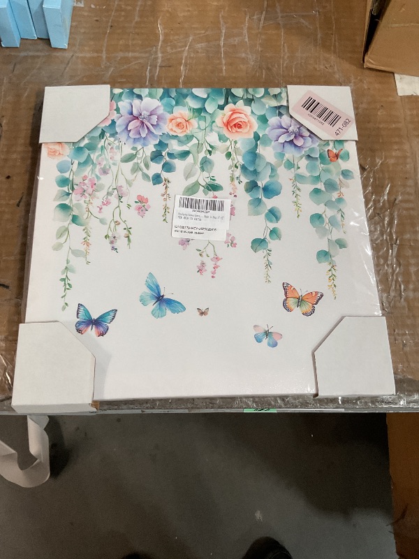 Photo 1 of (please see all images) Eucalyptus Leaves Canvas Print Wall Art Green Leaf Purple Flower