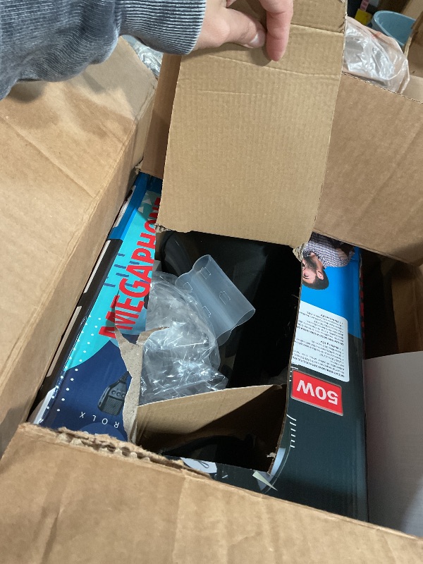 Photo 1 of ***(PARTS ONLY/ MAJOR DAMAGE/ NON FUNCTIONAL)***MGROLX 50w Megaphone with LED, Siren, 240s Recording & USB/3.5mm AUX/Bluetooth Input - Rechargeable Battery, for Police, Cheerleading, Rescue, Outdoor(Black)