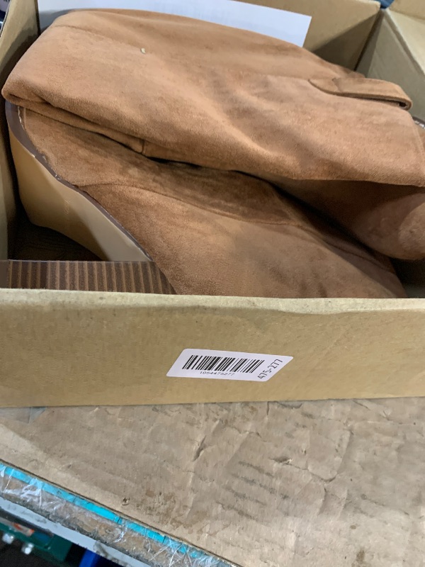 Photo 1 of ***(HEAVILY USED/ MINOR DAMAGE)***Erocalli Brown Knee-High Boots Suede Boots Fall Boot For Women Chunky Block High Heel Slouchy Boot Round Toe Side Zipper 8