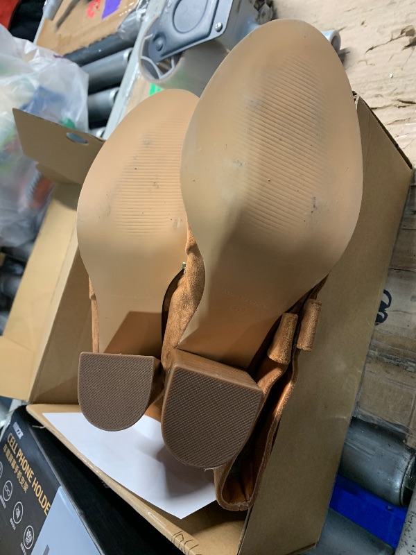 Photo 1 of ***(HEAVILY USED/ MINOR DAMAGE)***Erocalli Brown Knee-High Boots Suede Boots Fall Boot For Women Chunky Block High Heel Slouchy Boot Round Toe Side Zipper 8