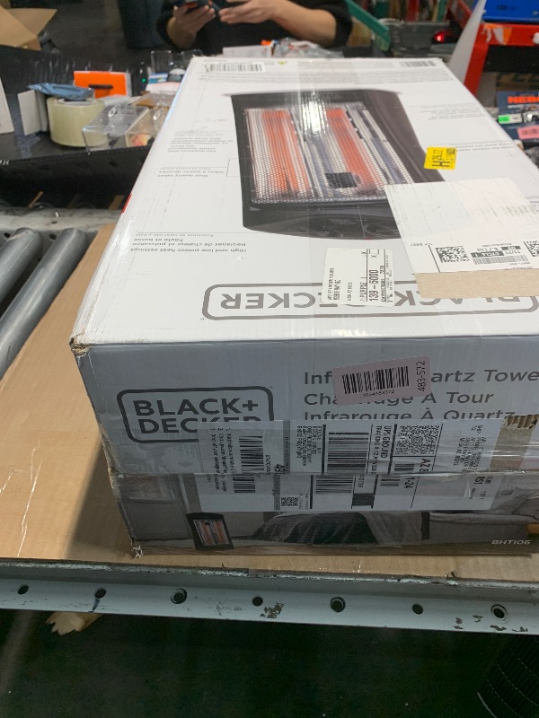 Photo 1 of BLACK+DECKER Infrared Radiant Quartz Tower Heater, 1500W Space Heater with Adjustable Thermostat, Portable Heater with 2 Settings, Personal Heater for Home and Office, BHTI06, Black