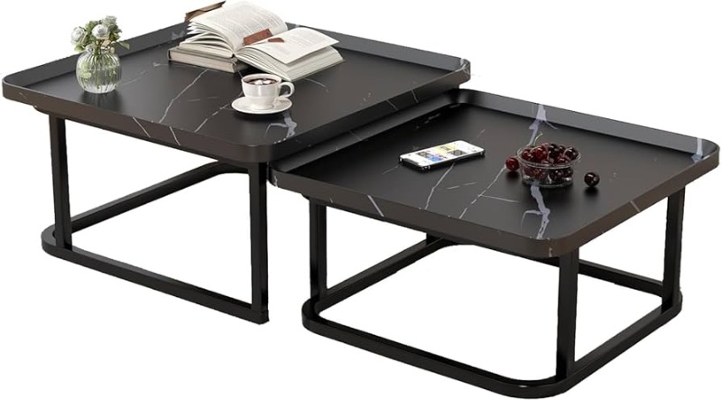 Photo 1 of
Square Coffee Tables Living Room Set of 2, Nesting Walnut Coffee Table with Fluted, End Tables for Bedroom Office Balcony Yard (23.5"+19.5" Black)