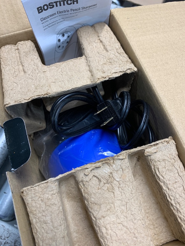 Photo 1 of **PARTS ONLY** **NONFUNCTIONAL** Bostitch Office QuietSharp Electric Pencil Sharpener, Heavy Duty Classroom or Office Use, Size Selector with 6 Different Sizes, Blue