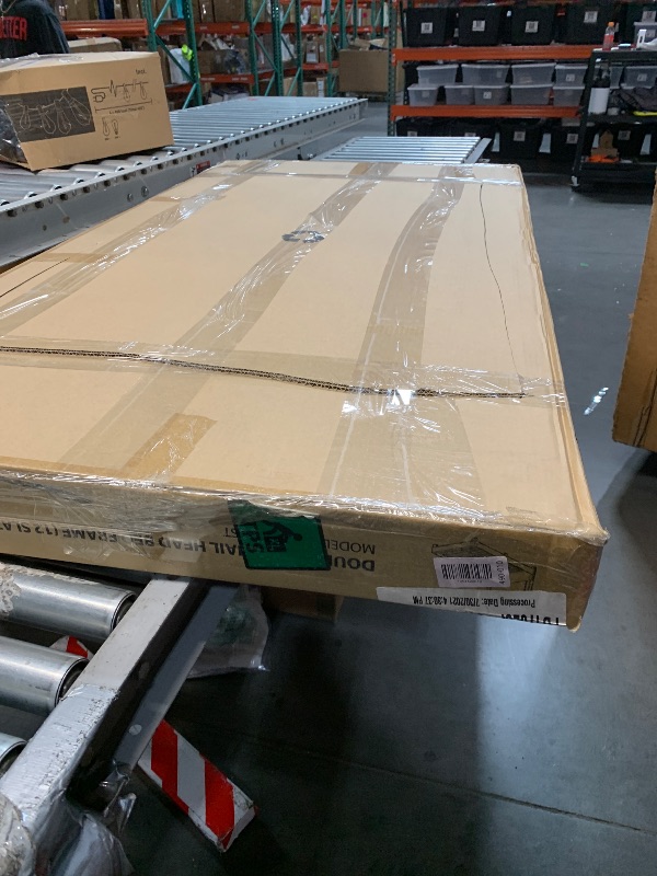 Photo 1 of (damaged upon inspection) Furinno Laval Double Row Nail Head Upholstered Platform Bed Frame, Full, Stone