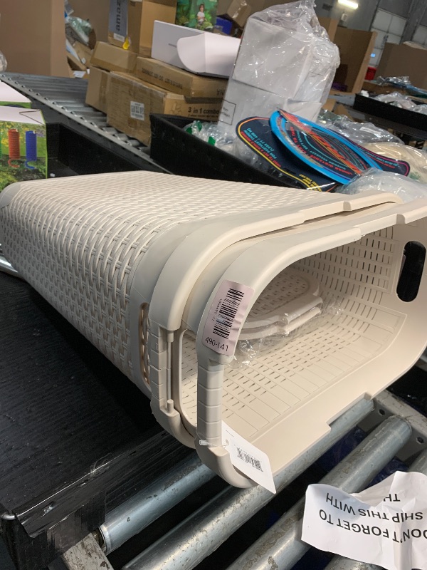 Photo 1 of *** parts only lid has minor crack***
Mind Reader Slim Laundry Hamper with Lid, 40L Clothes Basket, Premium Wicker Design, Plastic, Ivory