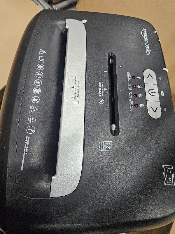 Photo 1 of ** For parts only *** Amazon Basics 12 Sheet (new model) Micro Cut Paper and Credit Card CD Shredder With 6 Gallon Bin, Black