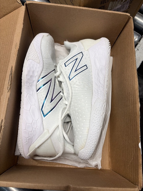 Photo 1 of ***(HEAVILY USED/ MINOR DAMAGE)***New Balance Women's Fresh Foam X Lav V2 Hard Court Tennis Shoe, White/Laser Blue, 9 Wide