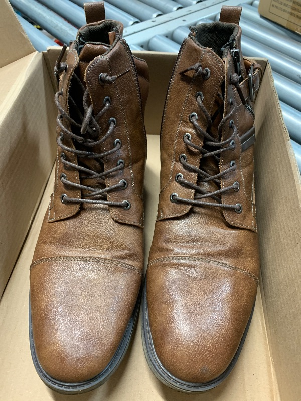 Photo 1 of (please see all images) Vostey Men's Boots Casual Dress Boots for Men Brown Boots Mens Motorcycle Combat Ankle Boot (BMY678A dark brown 14)