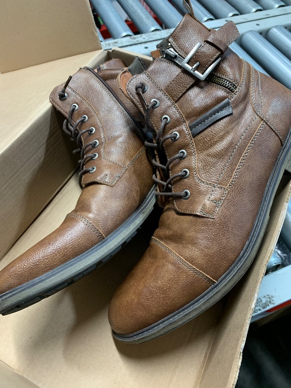 Photo 1 of (please see all images) Vostey Men's Boots Casual Dress Boots for Men Brown Boots Mens Motorcycle Combat Ankle Boot (BMY678A dark brown 14)