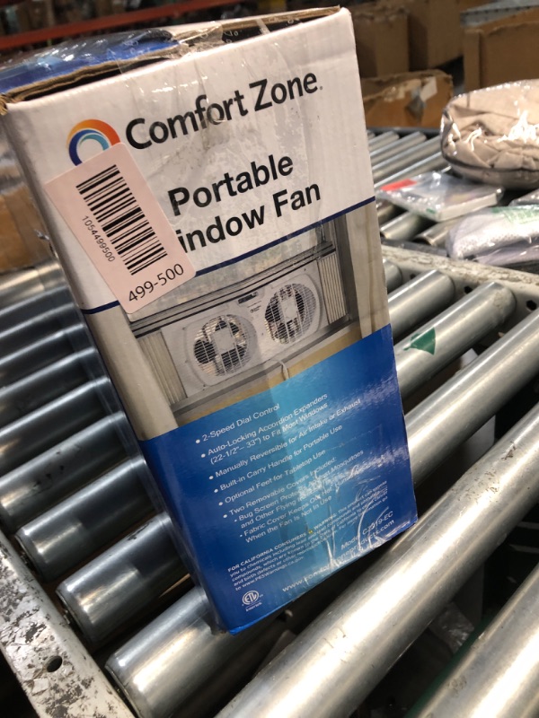 Photo 1 of ***(HEAVILY USED/ MINOR DAMAGE/ UNABLE TO TEST ITEM)***Comfort Zone Twin Window Fan with Reversible Airflow Control, 9 inch, Auto-Locking Expanders, 2 Speed Fan, Dual Fan, Exhaust, Airflow 9.84 ft/sec, Ideal for Home, Kitchen, Bedroom & Office, CZ319WT
