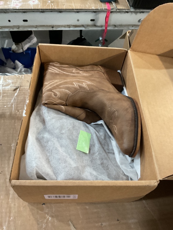 Photo 1 of (used) IUV Cowboy Boots For Women Western Cowgirl Boots with Chunky Heel Mid Calf Snip Toe Ideal for low insteps US 8