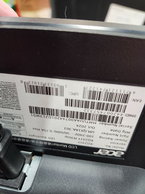 Photo 1 of ***************SCREEN DOES NOT TURN ON*************
Acer Nitro 23.8" Full HD 1920 x 1080 PC Gaming IPS Monitor | AMD FreeSync Premium | 180Hz Refresh | Up to 0.5ms | HDR10 Support | 99% sRGB | 1 x Display Port 1.2 & 2 x HDMI 2.0 | KG241Y M3biip