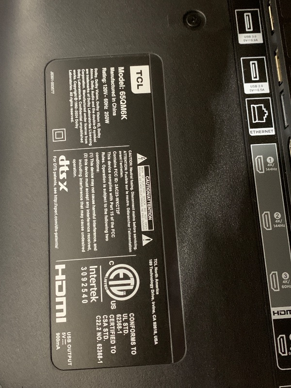 Photo 1 of *** PARTS ONLY **TCL 65-Inch Class QM6K Series QD-Mini LED 4K UHD Google Smart TV Best Value Mini-LED TV - QLED, 144hz, 288hz Gaming Rate, High Contrast Screen, Onkyo Audio, Dolby Atmos (65QM6K, 2025 Model)