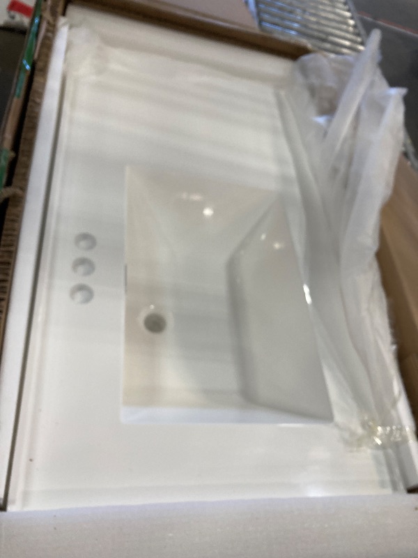 Photo 1 of **SINK TOP ONLY-**GETPRO Vanity Top 42 in. W x 22 in. D Solid Surface Cultured Marble Bathroom Vanity sink Top and Integrated Backsplash Left Offset White Vanity Countertop with 4 inch Faucet Hole