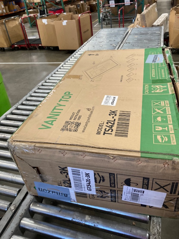 Photo 1 of **SINK TOP ONLY-**GETPRO Vanity Top 42 in. W x 22 in. D Solid Surface Cultured Marble Bathroom Vanity sink Top and Integrated Backsplash Left Offset White Vanity Countertop with 4 inch Faucet Hole