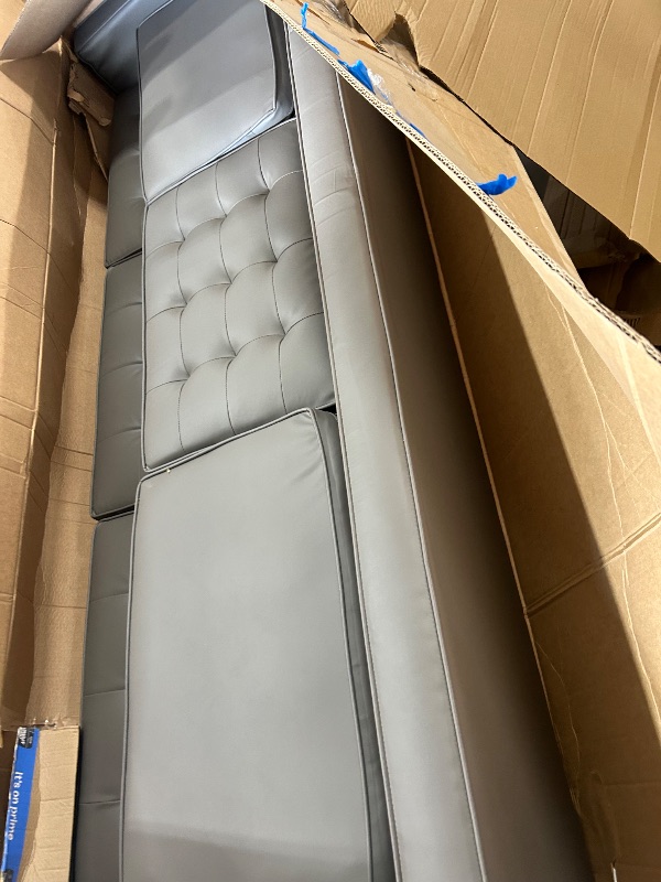 Photo 1 of *** TRUCK PICKUP ONLY *** Modway Loft Tufted Button Faux Leather Upholstered Sofa in Silver Gray