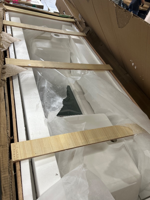 Photo 1 of *** PARTIAL SET ***GETPRO Vanity Top 60 in. W x 22 in. D Solid Surface Cultured Marble Bathroom Vanity Double Sink Top and Integrated Backsplash White Vanity Countertop with Single Faucet Hole