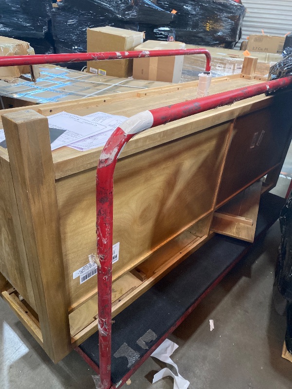 Photo 1 of  MINOR DAMAGE TO DOORS **
Signature Design by Ashley Hudwick Farmhouse 4-Door Accent Cabinet with 2 Adjustable Shelves, Light Brown