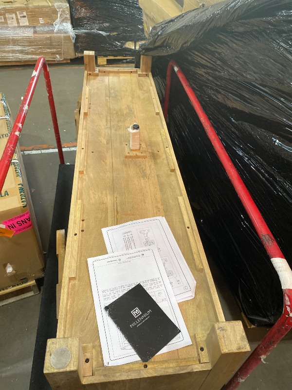 Photo 1 of  MINOR DAMAGE TO DOORS **
Signature Design by Ashley Hudwick Farmhouse 4-Door Accent Cabinet with 2 Adjustable Shelves, Light Brown